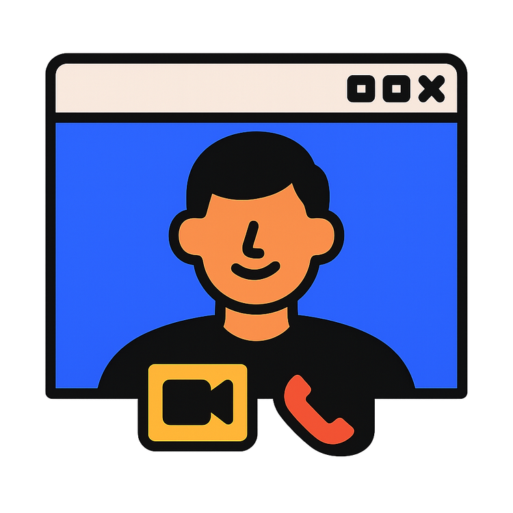 Cartoon illustration of happy person ready to chat on video call